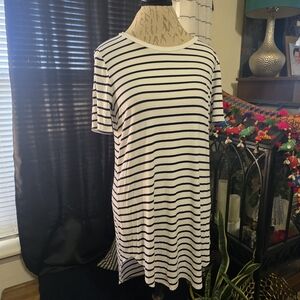 Daily Ritual Black and White Striped Mini T-Shirt Nautical Casual Summer Dress
